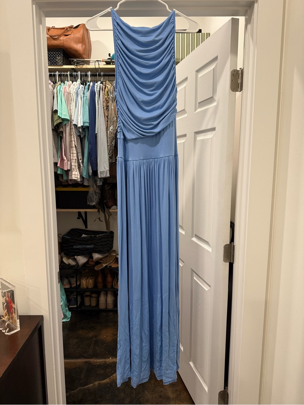 Draped Blue Maxi Dress